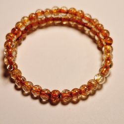 Handmade Golden Glass Bead Memory Wire Wrap Bracelet 