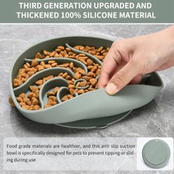BRAND NEW Silicone Slow Feeder Dog Bowl with Suction Cup for Small and Medium-Sized Dog, Dishwasher and Microwave Safe (Grayish Green)