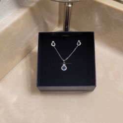 Stauer Silver CZ and Sapphire Necklace and Earrings Set 