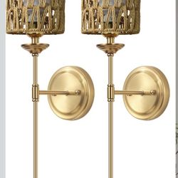Rattan Battery Operated Wall Sconces Set of 2