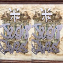 Religious picture with a sweet Jesus Saves tag on it