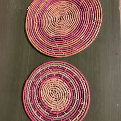 2 Vintage Trivets or  Hotpads / Bohemian Wall Art