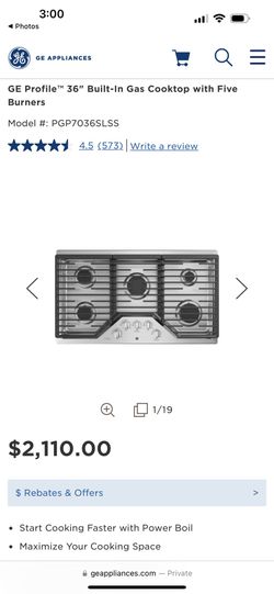 GE Profile™ 36" Built-In Gas Cooktop with Five Burners  Model #:PGP7036SLSS 