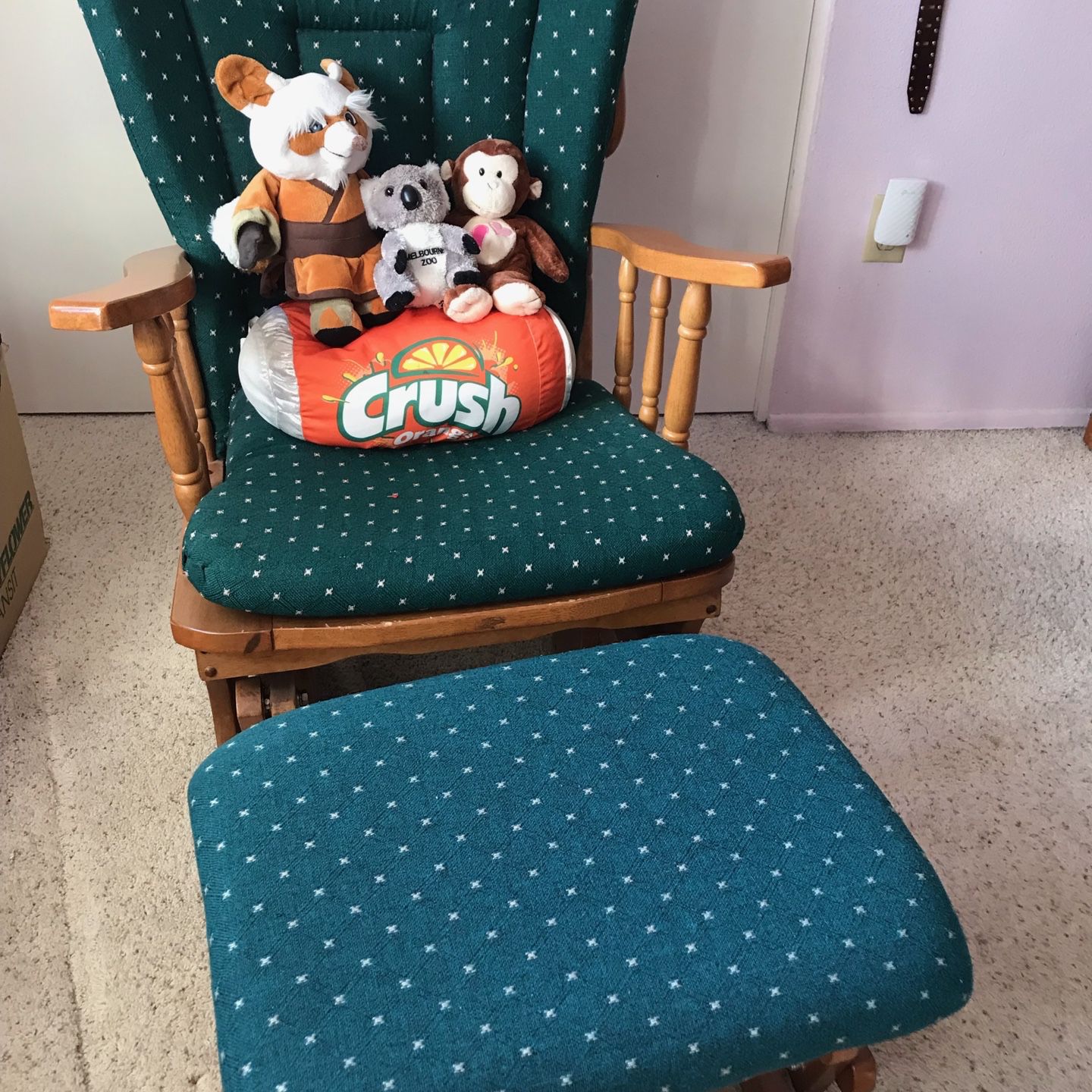 Antique Rocking Chair With Foot Rest And Removable Cushions