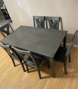7-PC AESTHETIC GRAY FINISHED DINING SET (TABLE AND 6 PADDED CHAIRS)
