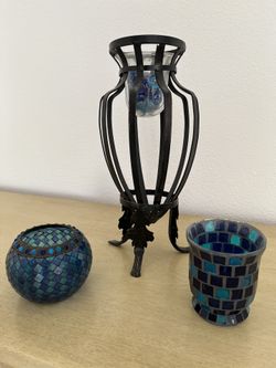 Beautiful Blue Mosaic Candle Holders