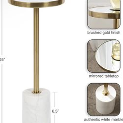 Table- Gold With a Real Marble Base & Mirrored Top