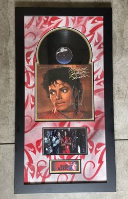 Certified authentic Michael Jackson signed “Thriller” (Single) LP collage