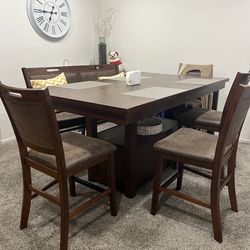 Dining room table with bench , storage & 4 chairs