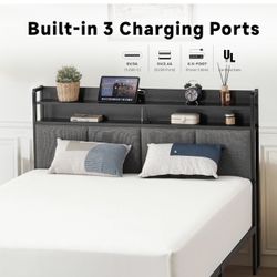 Twin Bed Frame Grey Upholstered  Like New