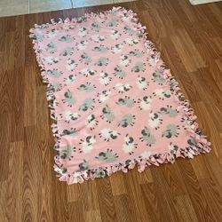 Pink With Lambs Hand Made Baby Blanket 