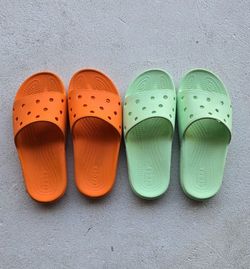 Crocs Classic Crocs Sandals Used Good Condition Size 5.6 Green and Orange *Lot Of 2*