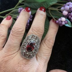 Vintage Garnet, Marcasite & Sterling Ring