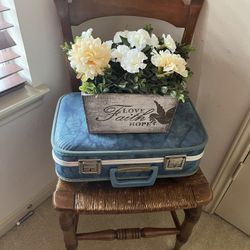 Farmhouse Floral Arrangement Vintage Suitcase And Chair 