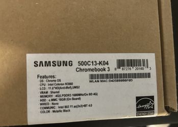 New In Box Samsung Chromebook 3 $225