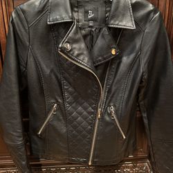 Excellent Art Class Girls' Full-Zip Quilted Black Faux Leather Jacket Coat Size L(10/12) 