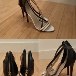 Grigiarancio Black/White Gold Trim Heels