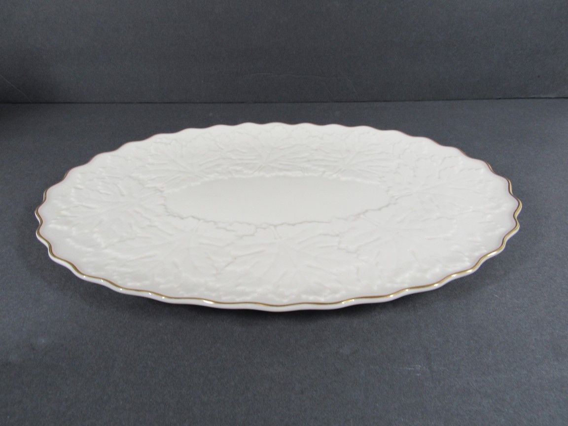Lenox Maple Leaf Embossed Serving Platter Ivory & Gold Trim USA
