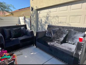 Black Velvet Sofa Set with Nailhead Trim
