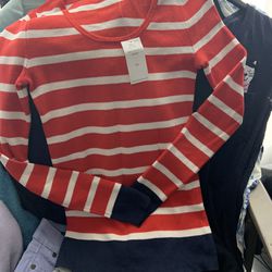 Ladies Clothing. New. Banana Republic Nautical stripe  Red White Blue Sweater Size Xs 
