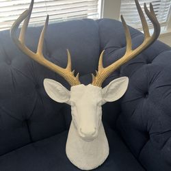 Artificial White Deer Head / bronze Antlers Wall Decor