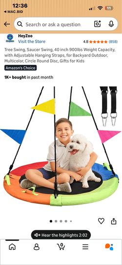 HeyZoo Saucer Tree Swing 40” Round. 900lb Weight Capacity