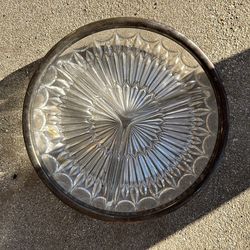 Glass serving dish with silver trim
