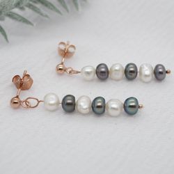 14kt rose gold filled White + Black Pearl Earrings, FreshWater Pearl Earrings, Wire Earrings, Vintage Drop Earrings, dangle earrings, LG227