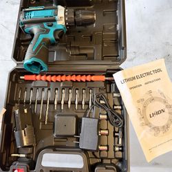 LISION Cordless Drill Kit w/ Case & Bits
