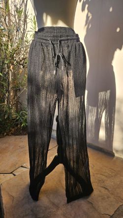 Black Sheer Knit Wide-Leg Pants