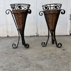 Metal and Wicker Plant Stands