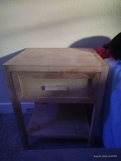 Wood Nightstand with Rattan Drawer