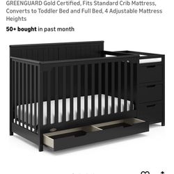 Used Graco Black-Hadley 5 In 1  Convertible Crib With Attached Changing Table
