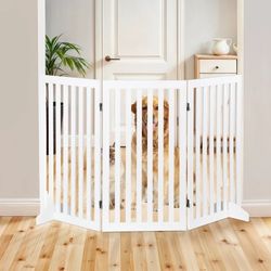 36 Inch Pet Dog Gate 3 Panels for Dog Cat Baby, Wooden Dog Door Pet Fence for Doorway, Stairs, Entryway White