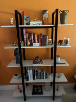 5-Tier Black Metal and White Shelf Bookcase
