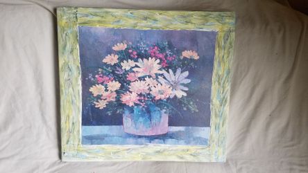 Flowers In Pot Painting On  Wood. Woodland hills Ca. 