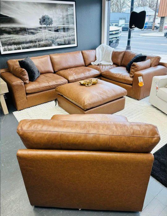 Emilia Caramel Leather 4pc Sectional Couch 