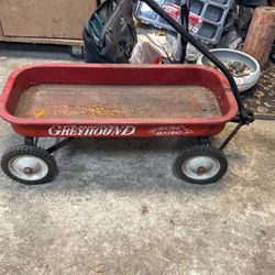 Vintage HAMILTON GREYHOUND Red Wagon Pull Toy with Lifetime Bearings. OBO