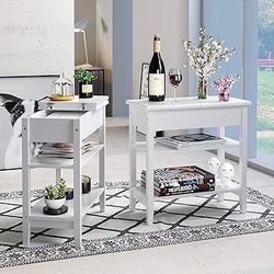 New  Set Of 2 White End Tables with  Storage