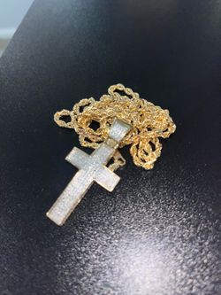 .5 ct Diamond cross pendant and 10k yellow gold chain