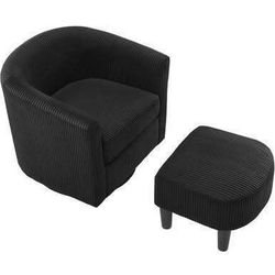 New 360° Swivel Barrel Accent Chair with Ottoman, Black Round Club Arm Chair