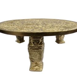 Gilt Bas- Relief Aztec Calendar Coffee Table Brass and Cast Aluminium, Mexican, 1960s   