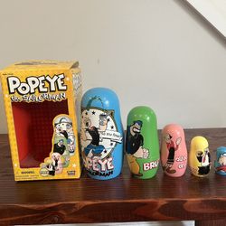 Popeye Sailorman Nesting Dolls Babushka Fun4all 2003 Vintage Y2K Wood Box
