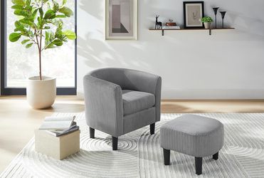 Modern Accent Chair,Corduroy Armchair with Ottoman and Foot Rest Comfy Singel Sofa Chair Washable Cushion for Living Room,Bedroom (Gray