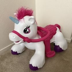Kidzone White Unicorn Ride On Horse