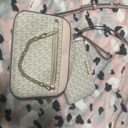 Pink And White Mk Bag