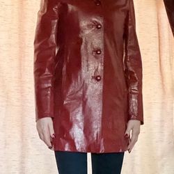 Genuine Red Leather Women's Coat