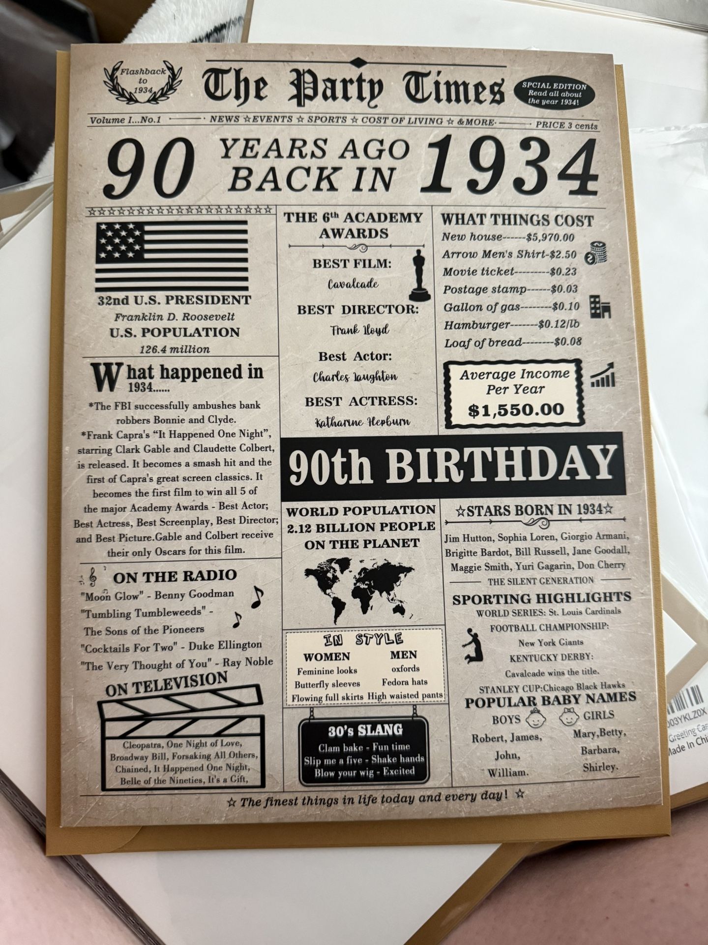90th Birthday Card