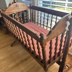 Vintage Wood Baby Cradle Bassinet Crib