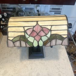 Vintage Banker's Style Lamp, Light, Mosaic Shade, Brass